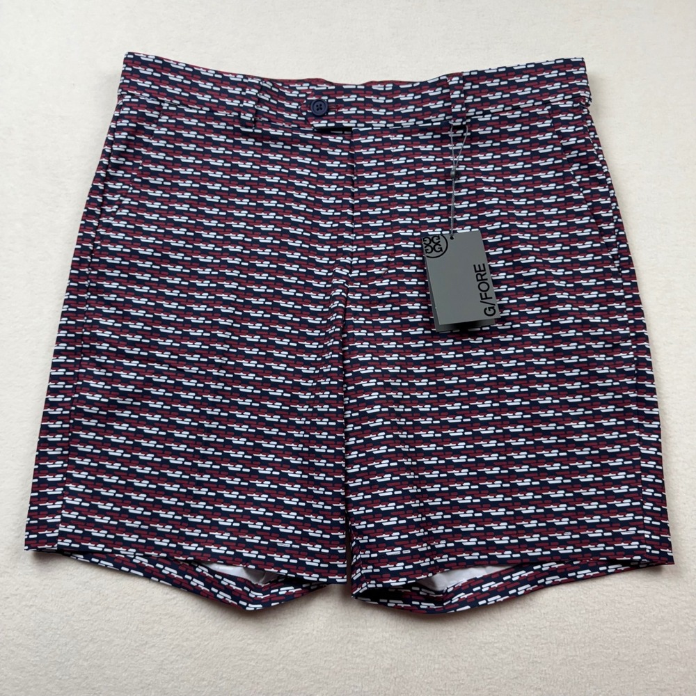 G/FORE Men's Printed Golf Shorts Size 36 Burgundy Navy Pattern 8.5" Inseam NWT